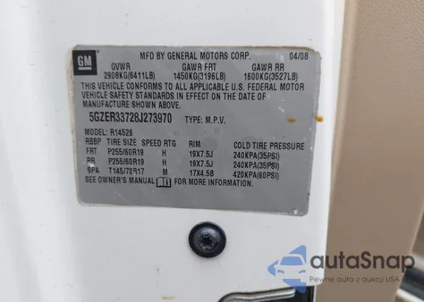 2008 Saturn Outlook Xr from USA, damaged, VIN 5GZER33728J273970